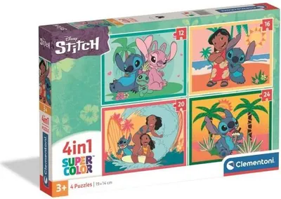 Image de Puzzle Stitch 4 en 1, 12 16 20 24 Pièces, Thème Dessins Animés, Clementoni, 19 x 14 cm, Dès 3 Ans
