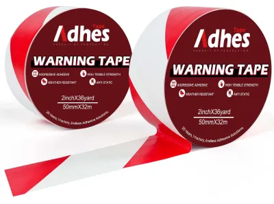 Productafbeelding van Kleefstoffen gevarentape 2 rollen 50 mm x 32 m rood en wit PVC tape voor vloermarkering