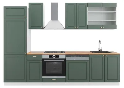 Produktbild von Küchenzeile Vicco Fame-Line Grün-Gold Landhaus/Weiß 300 cm , AP Eiche, Model 42501