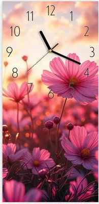 Produktbild von Wanduhr aus Glas mit Motiv Blumenfeld Sonnenuntergang- 30 x 60 cm - inkl. Aufhängesystem