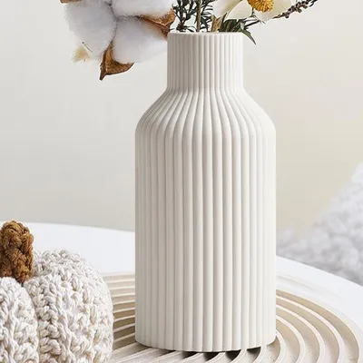 Produktbild von Weiße Keramikvase, Pampasgrasvase, nordischer Boho-Stil, für Wohnzimmer, Eingangsbereich, Büro