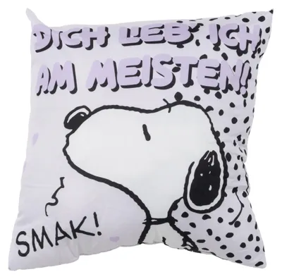 Snoopy Dekokissen 40x40 cm – Plüschkissen mit Spruch