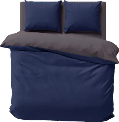 Produktbild von Bettwäsche 200x200 cm dunkelblau anthrazit Unifarben Doppelbett Wende Microfaser
