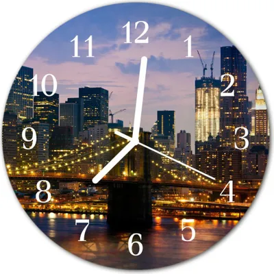 Produktbild von Glasuhr Wanduhr Küchenuhr Echt-Glas 30fi cm Skyline Brücke mehrfarbig