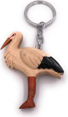 Image de Onwomania Porte-clés en bois Cigogne Oiseau Ciconiiformes Pendentif plume Charm