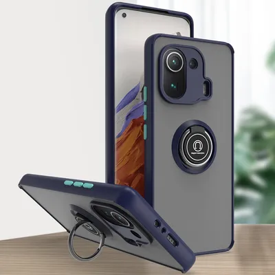 Produktbild von Xiaomi Mi 11 Pro Hülle, Ring Halter Ständer Matte Transluzent TPU Rahmen Stoßfest Schutzhülle für Xiaomi Mi 11 Pro Blau