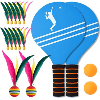 Imagen del producto de Juego de voleibol de playa, incluye 2 palas, 12 pelotas de plumas y 2 pelotas, ideal para jardín y playa