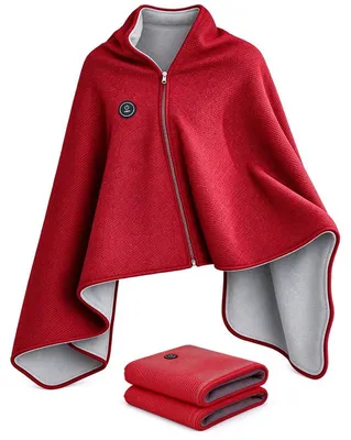 Produktbild von Beheizbare Kuscheldecke zum Umhängen 150 × 80 cm, USB-Heizdecke mit 3 Heizstufen und Reißverschluss, für Zuhause und Büro-Rot