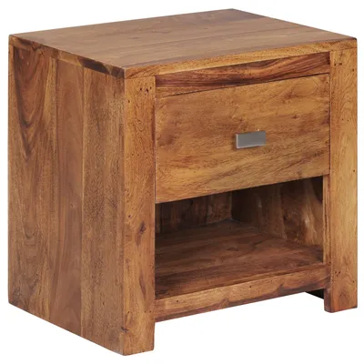 Produktbild von Nachttisch MUMBAI aus Sheesham Massiv-Holz 40 x 40 x 30 cm | Nacht-Kommode braun mit 1 Schublade und 1 Ablagefach | Nachtschrank Landhaus-Stil Echt-Holz