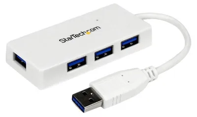 Produktbild von StarTech.com 4 Port USB 3.0 SuperSpeed Mini Hub - 5Gbps - Weiß, USB 3.2 Gen 1 (3.1 Gen 1) Type-A, USB 3.2 Gen 1 (3.1 Gen 1) Type-A, 5000 Mbit/s, Weiß, Kunststoff, Leistung