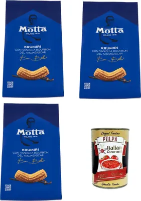 Produktbild von Motta Krumiri mit Bourbon-Vanille aus Madagaskar 3 x 290 g + Italian Gourmet polpa 400g