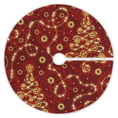 Weihnachtsbaumrock, Schneeflocken, Gold/Rot, 120 cm
