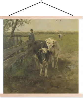 Produktbild von MuchoWow® Textilposter Der Milchwagen - Gemälde von Anton Mauve 60x60 cm mit holzfarbenen Rahmen - Wanddekoration