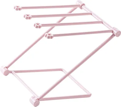 Image de Porte-serviettes de comptoir 4 bras Support vertical pliable pour essuie-mains Porte-serviettes pour la cuisine Rose pâle