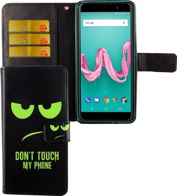 Produktbild von Wiko Lenny 5 Tasche Handy Hülle Schutz-Cover Flip-Case mit Kartenfach Don't touch my phone