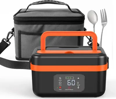 Produktbild von Tragbare selbstheizende Lunchbox - Elektrische Brotdose 220V - Wiederaufladbar 4x4000mAh - Kabelloser Speisenwärmer für Büro Auto Reise - Schwarz