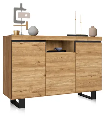 Imagen del producto de duehome -Aparador de 3 puertas y 1 estante abierto 140 cm Ebos UP