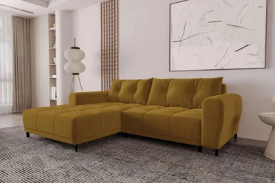 Produktbild von 99rooms Massimo Ecksofa Cordstoff POSO Gold mit Schlaffunktion Links