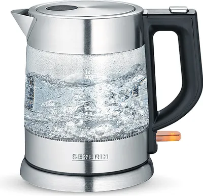 Produktbild von Wasserkocher Glas Edelstahl SEVERIN WK 3468 1 L Kalkfilter abwaschbar WK 3468 aus Edelstahl, gebürstetschwarzsilber Wasserkocher Wasserkocher Mit Temperatureinstellung Wasserkocher Edelstahl Wasserkocher Glas