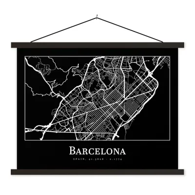 Produktbild von MuchoWow® Textilposter Stadtplan - Barcelona - Karte 150x113 cm mit holzfarbenen Rahmen - Poster
