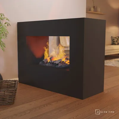 Produktbild von GLOW FIRE Elektrokamin 'Konsalik' | Wasserdampf Kamin mit OMC 500 inkl. Holz in schwarz als Raumteiler | HxBxT: 90x120x45 cm