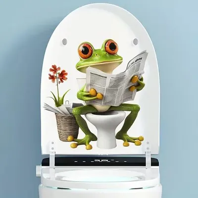 Produktbild von GKA WC Deckel Aufkleber Frosch mit Zeitung auf WC Toilettendeckel Tattoo selbstklebend Toilette Toilettendeckelaufkleber