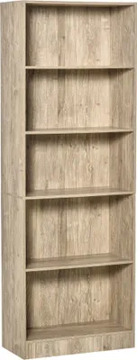 Produktbild von HOMCOM Bücherregal, 5-stöckiges Bücherregal mit 3 verstellbaren, kippsicheren Ablagen, Stauraum für Wohnzimmer, Büro, Arbeitszimmer, 63 x 29,5 x 176 cm, Naturholz