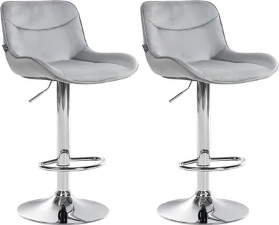 Produktbild von 2er Set Barhocker HLO-CP303 Samt chrom  grau