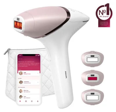 Produktbild von Philips Lumea IPL 9000 Series BRI955/01 IPL Haarentfernungsgerät mit SenseIQ, Lichtimpulstechnologie (IPL), Gold, Weiß, 8,5 min, 2,5 min, 2 min, 1,5 min