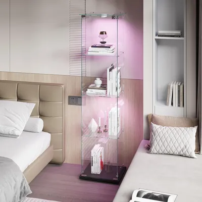 Image de Vitrine réfrigérée avec éclairage LED, 4 étagères, noire, avec 1 porte