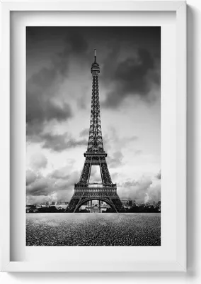Produktbild von Schwarz-weiße Landschaft in Frankreich mit dem Eiffelturm– Wandbild mit Rahmen – Gerahmtes Bild  – Wanddekoration – 40x60 cm – Weiß