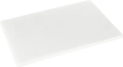 A white cutting board is shown from a slightly elevated angle on a white background.