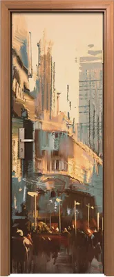 Produktbild von Türposter 70x200 cm Türaufkleber Türtapete Türfolie Klebefolie Gemälde im Vintage Stil Stadt Straße