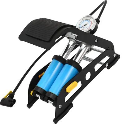 Image de pompe à pied 2 cylindres avec manomètre Pompe à air à pédale Pompe à vélo toutes valves Pompe à air double cylindre Pompe à air à pied vélo 7 bar vélo voiture Retoo