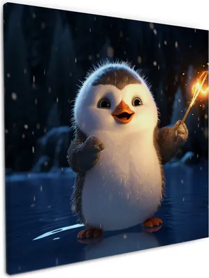 Produktbild von Wallario Premium Leinwandbild Süßer Pinguin in Größe 50 x 50 cm