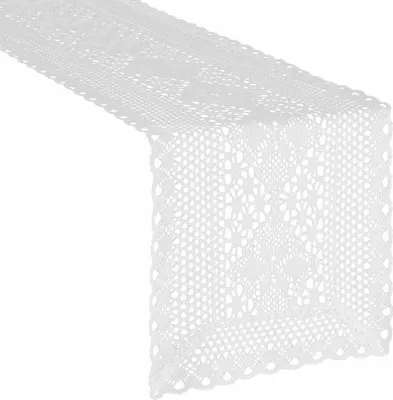Zdjęcie produktu dla EUROFIRANY | Wstążka na stół - obrus - szydełkowany bieżnik na stół - 32 x 140 cm - biały