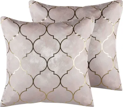 Produktbild von BELIANI Dekokissen 2er Set Rosa/Gold Polsterbezug Marokkanisches Muster 45 x 45 cm Wohnzimmer Salon Schlafzimmer Modern
