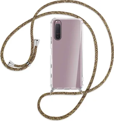 Produktbild von Handykette Backcover-Schutzhülle mit Band (Metall silberfarben) für Sony Xperia 5 II - braun+beige
