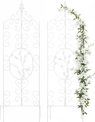 Produktbild von Relaxdays Rankhilfe, 2er Set, H x B: 116 x 35 cm, Rankgitter für Kletterpflanzen, Metall, Efeu, Rosen, freistehend, weiß