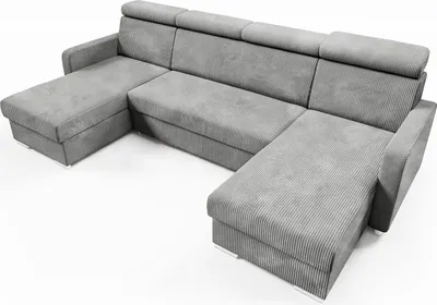 Zdjęcie produktu dla LIKMA Narożnik Mako z Funkcją Spania i Pojemnikiem na Pościel, Sofa U-kształtna 274x100x165 cm, Regulowane Zagłówki, Tkanina Anafi, Jasnoszary