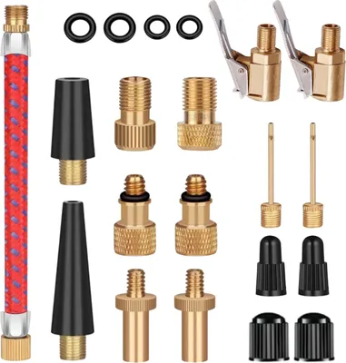 Produktbild von Fahrrad Ventilmündung Adapter Kit, 21 Stück Fahrrad Ventilmündung Adapter, Französisch Ventiladapter, Auto Ventiladapter, Kompressor Ventiladapter, Reparatur Kit Fahrrad, Luftpumpe, Kugelnadel