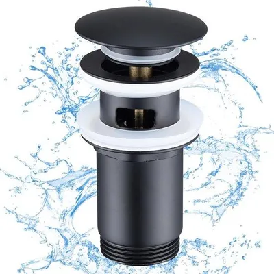 Immagine prodotto di Valvola di scarico per lavabo, nero opaco, valvola di scarico universale con troppopieno