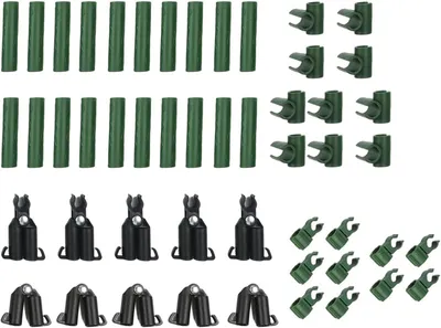 Produktbild von Set mit 70 verstellbaren Anschlussklammern für Pflanzenspalier, Garten und Gewächshaus, 11 mm, aus PP