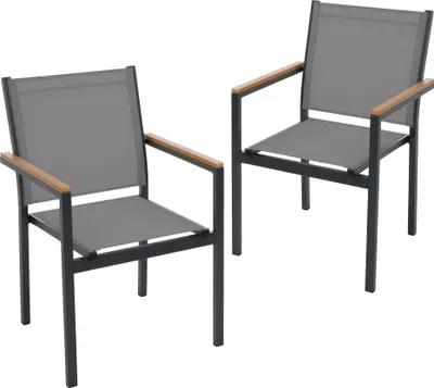 Produktbild von ML-Design Gartenstühle 2er Set mit Armlehnen Dunkelgrau Balkonstuhl aus Textilene mit Aluminiumgestell wetterfest stapelbar für Garten Balkon Terrasse
