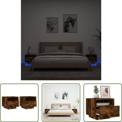 Produktbild von The Living Store Nachttische mit LED-Leuchten 2 Stk. Räuchereiche 40x39x37 cm