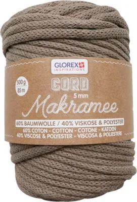 Produktbild von GLOREX Makramee, Baumwolle, Polyester, Cappuccino, Türkei, 85 m, 5 mm, 500 g