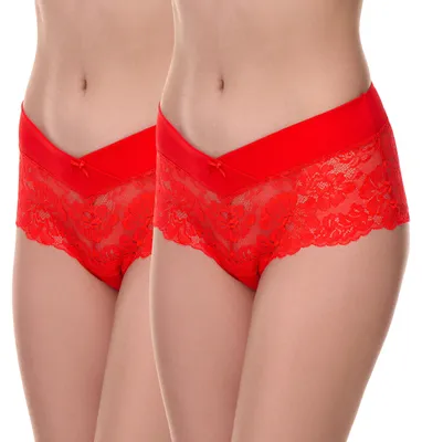 Produktbild von Merry Style Damen Unterhose Hipster Hot Pants mit Spitzenbesatz MSGAB155 ((2pack) Rot-1, 40 (Herstellergröße: L))
