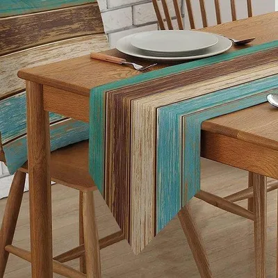 Imagen del producto de Unyqoos® Mantel para mesa, 33 x 183 cm – lavable, aspecto de lino (algodón/lino con un porcentaje de poliéster), color marrón y verde, decoración vintage para mesa de comedor y celebraciones