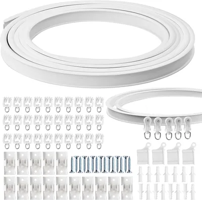 Produktbild von 5 Meter flexible Deckenvorhangschiene, gebogene Vorhangschiene, Deckenvorhangschiene mit Montagezubehör, Deckenvorhangschiene für Fenster, Dusche