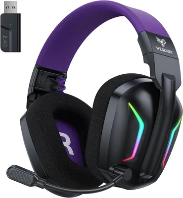 Produktbild von Gaming Headset mit Mikrofon für PS5, PS4, PC, Switch, Mac, Faltbarer 7.1 Surround Sound Noise Cancelling mit LED Licht, Über 50 Stunden Akkulaufzeit